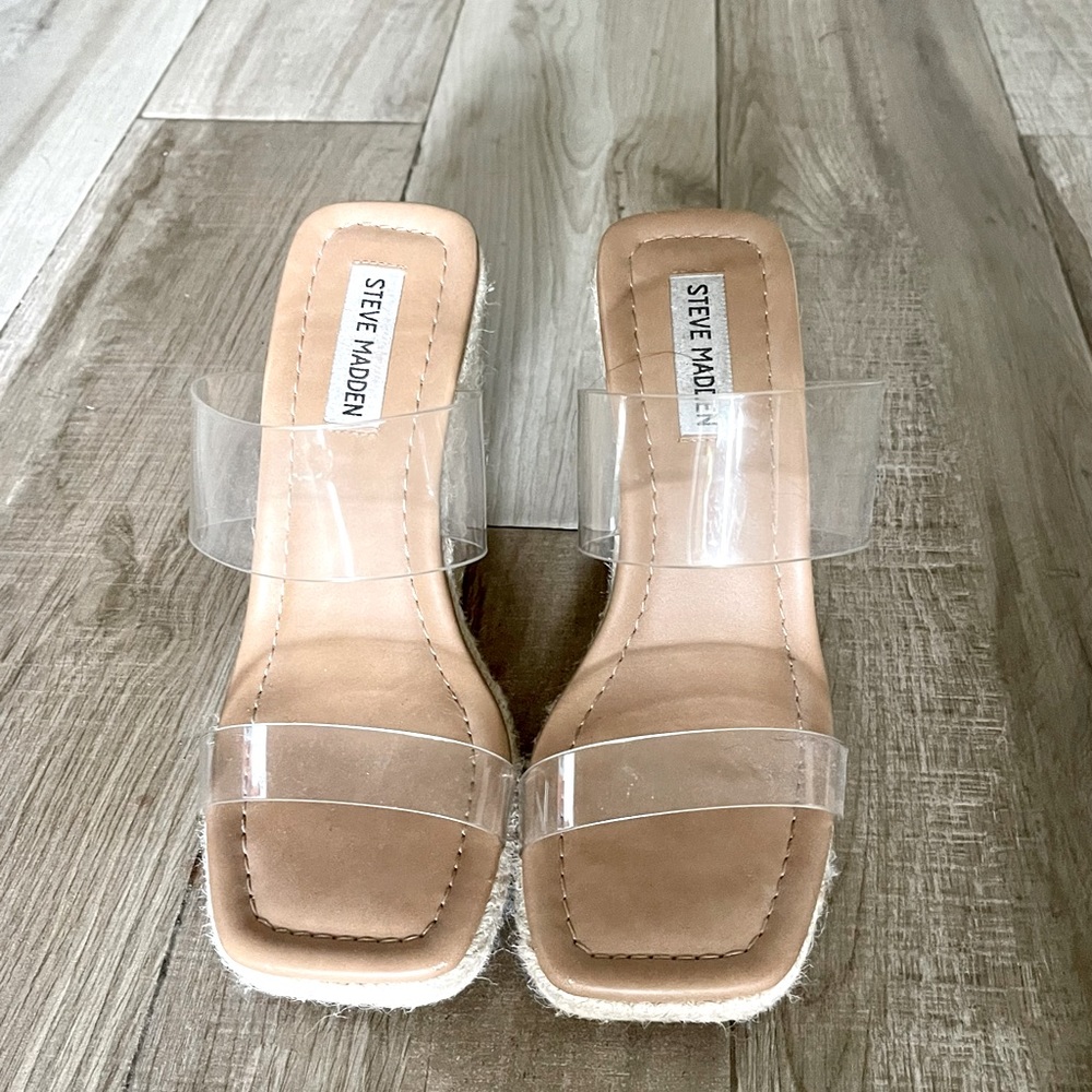 Steve Madden Clear Espadrille Wedge Sandals 6.5